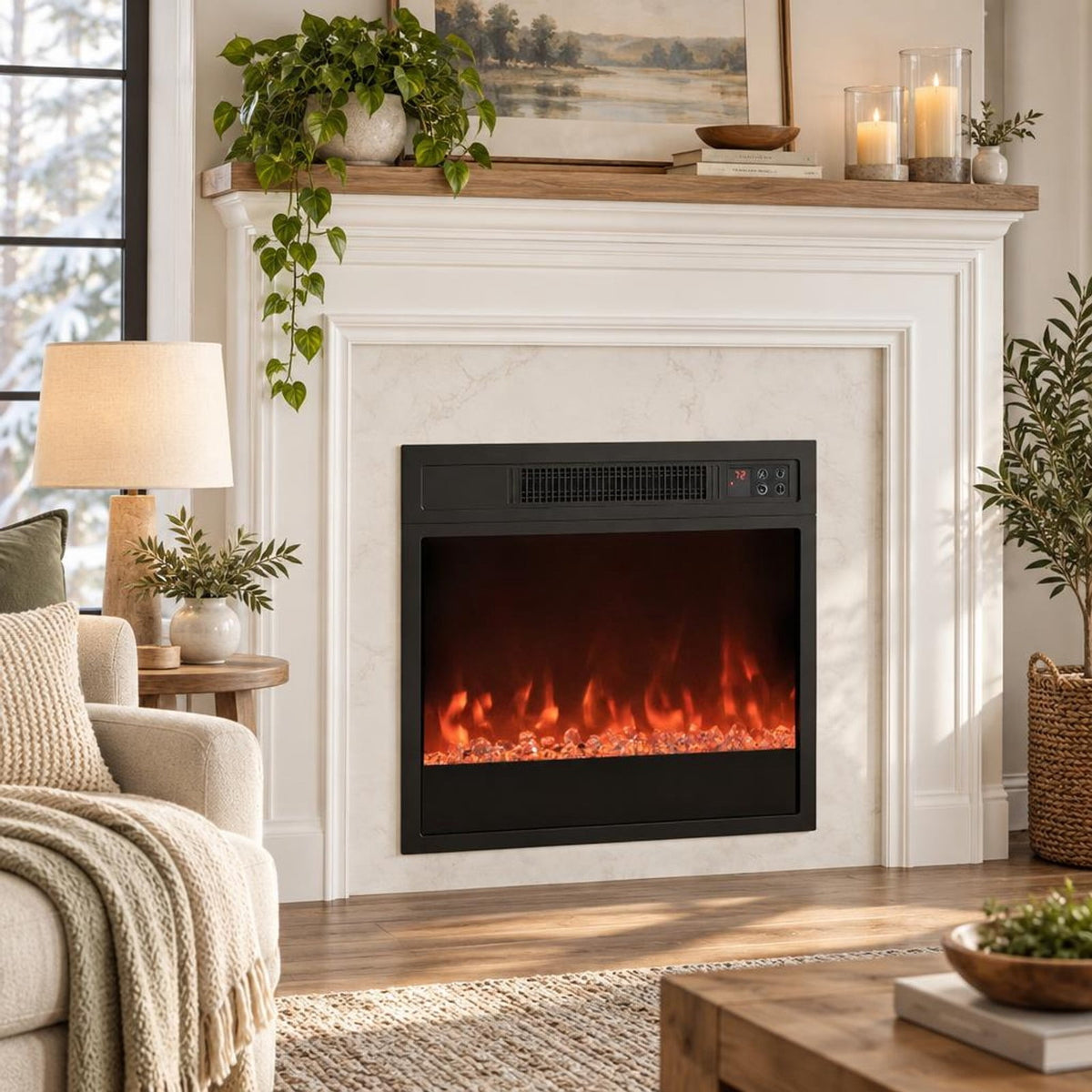 Airfind 5000 BTU 18-Inch Electric Fireplace Insert featuring Remote Control and Brightness, Metal Tempered Glass PP Frame, Black