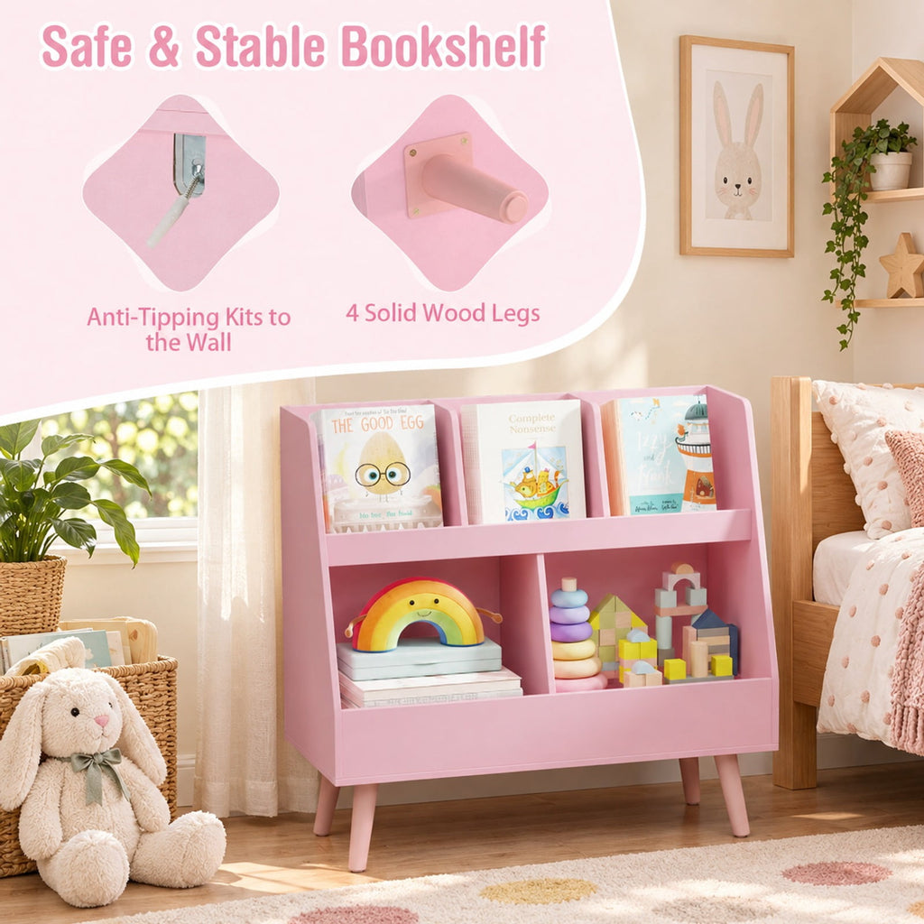 Airfind 5-Cube Kids Bookshelf and Toy Organizer with Anti-Tipping Kits, 68 lbs Capacity, MDF Solid Wood Frame, Pink