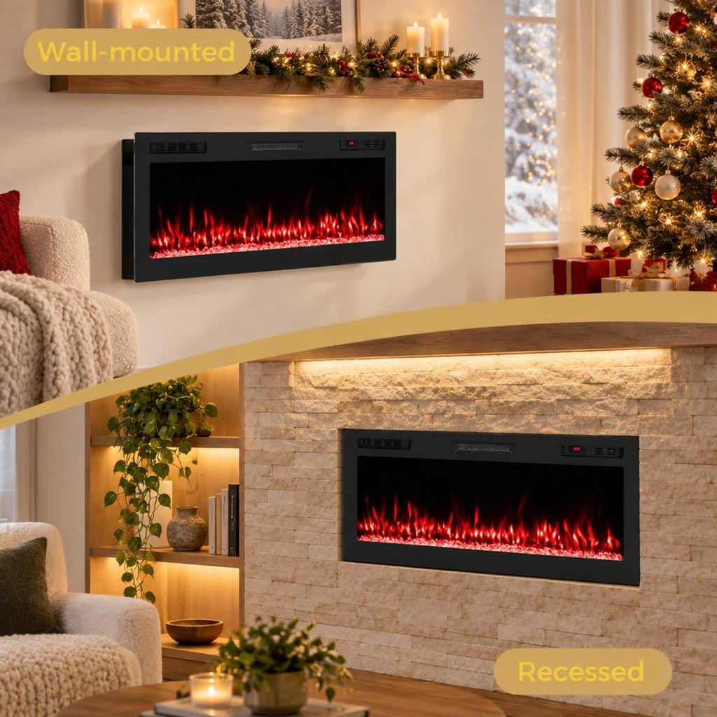 Airfind Smart WiFi Electric Fireplace Wall Mounted and Recessed 750W/1500W Heater-50 Inch, Black, Power Cord 5 ft Net Weight-36in 29.5 lbs