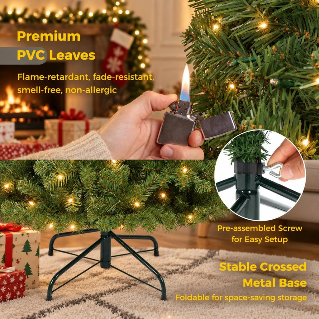 Airfind Pre-Lit Green Artificial Christmas Tree with Full Branch Tips-8 Feet, PVC Metal Frame, Green
