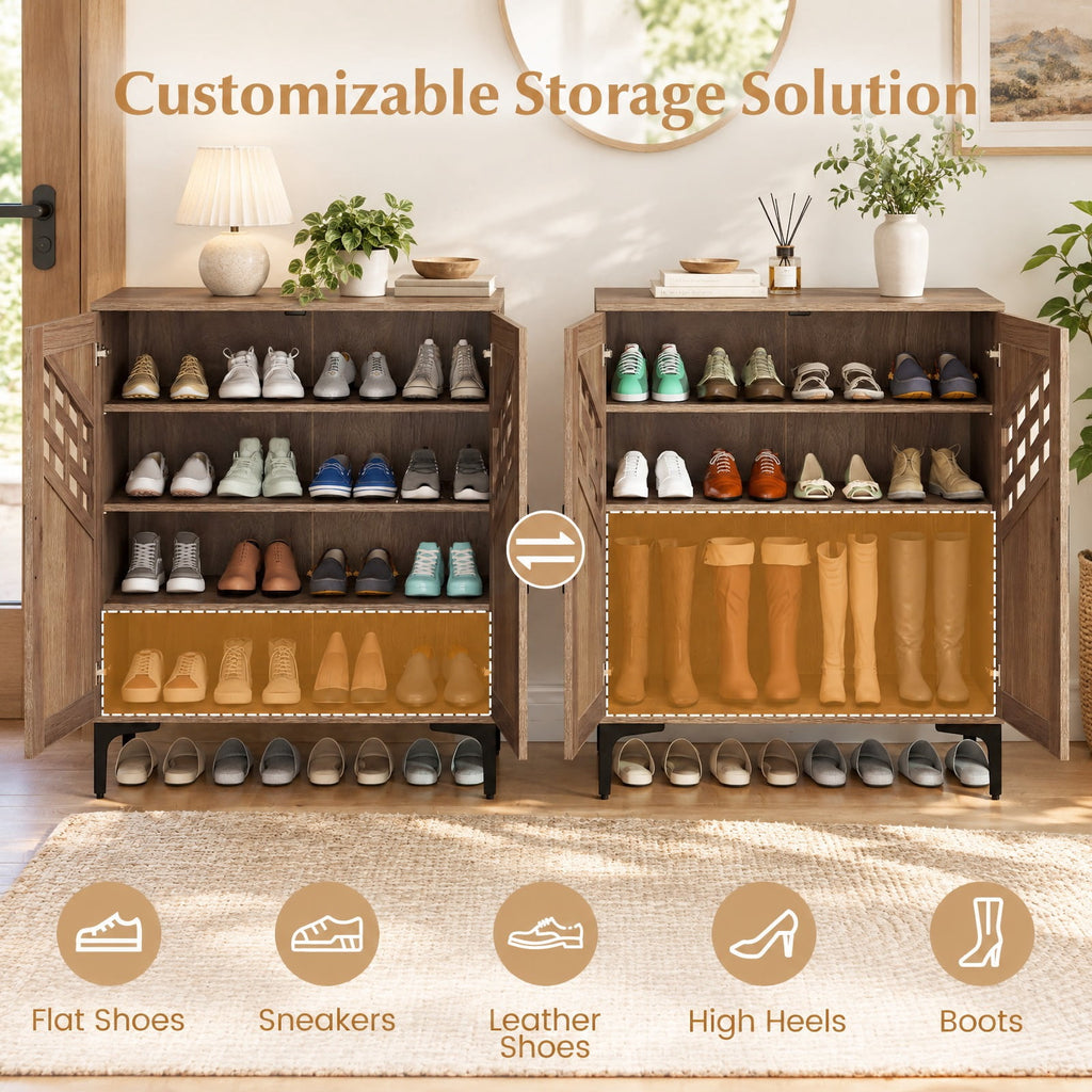 Airfind 4 Tier Farmhouse Shoe Storage Cabinet with Removable Shelves and Metal Legs, 180 lbs Capacity, Engineered Wood MDF Metal Frame, Walnut