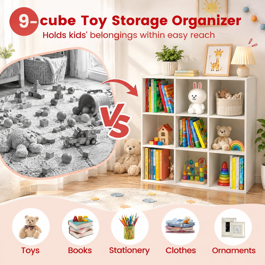Airfind Wooden Kids Bookcase with Storage Cubbies and Anti-toppling Devices, 155 lbs Capacity, Engineered Wood MDF Frame, White
