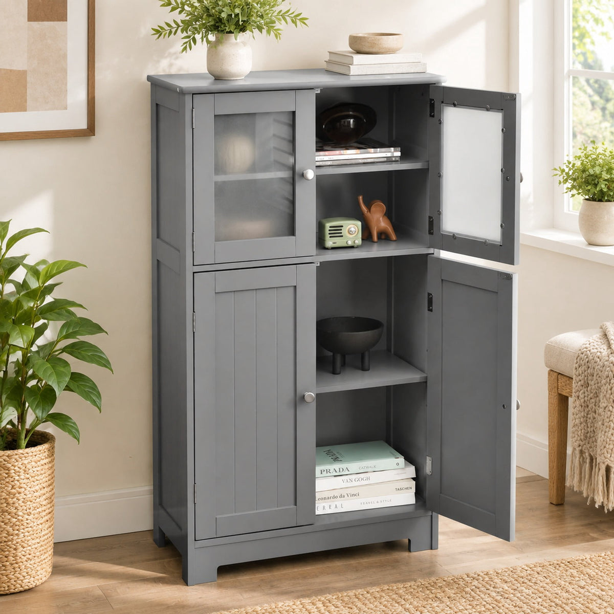 Airfind Bathroom Floor Storage Locker Kitchen Cabinet with Doors and Adjustable Shelf, MDF Frame, 23 x 12 x 43 inch Footprint, Gray