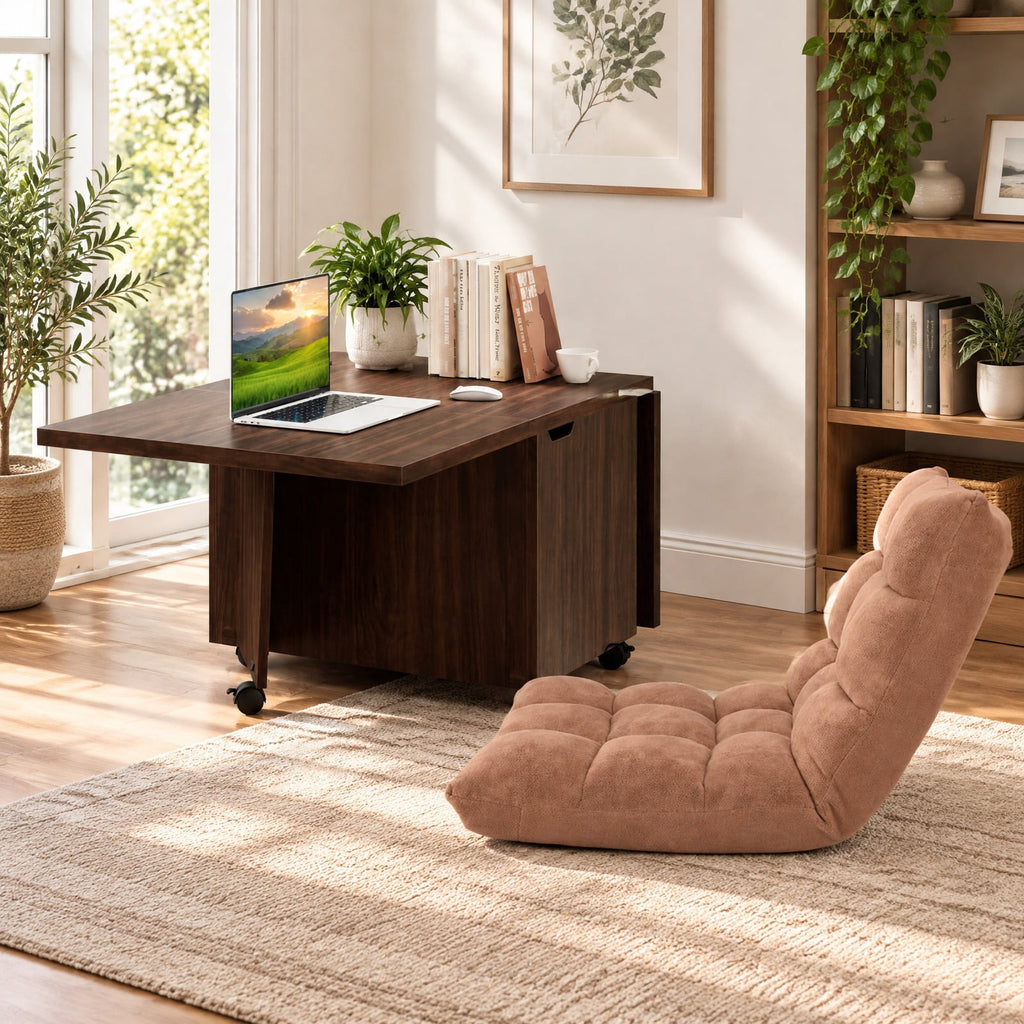 Airfind Foldable Coffee Table with Storage Cabinet Extendable Center Table, 155 lbs Capacity, Engineered Wood Frame, 48in x 24in x 18in Footprint