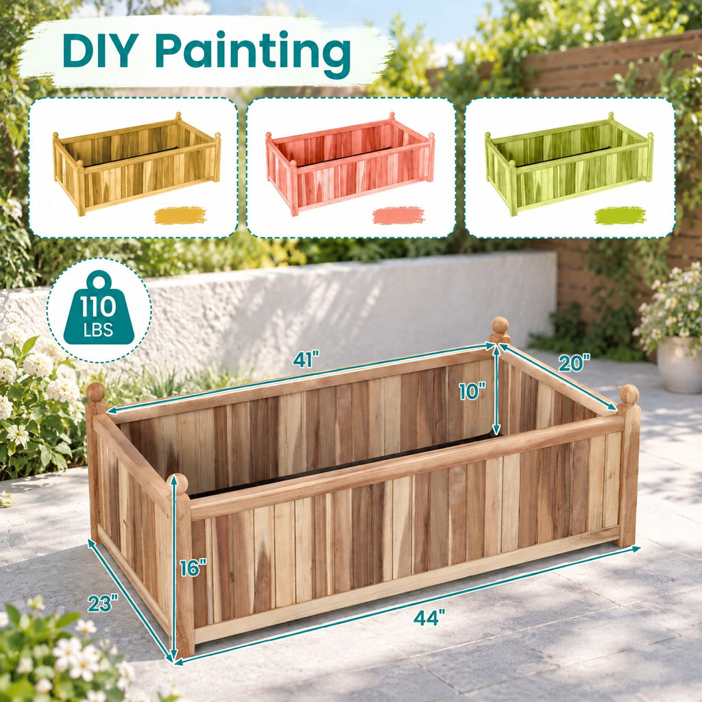 Airfind Wooden Raised Garden Bed Natural Acacia Wood Rectangular Planter Box with Liner, 110 lbs Capacity, Acacia Wood Frame, Natural