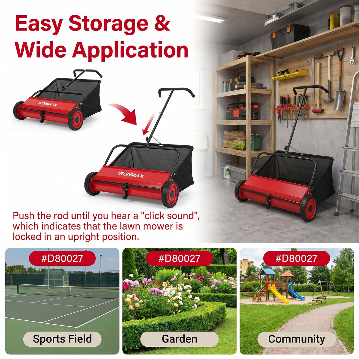 Airfind 16 Inch Push Lawn Mower with 5 Steel Blades and Grass Catcher Bag, Manganese Steel Metal PVC PP Frame, Red