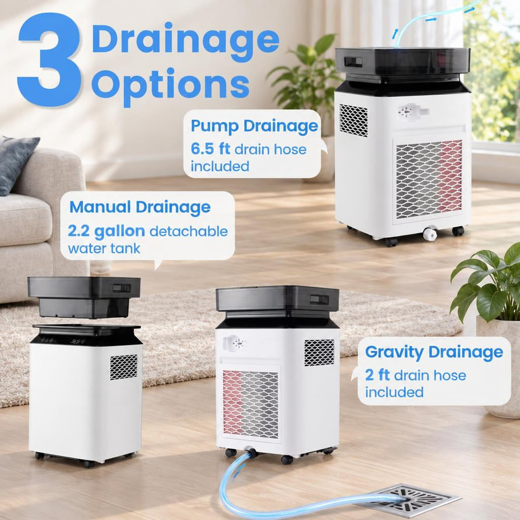 Airfind 70/90 Pint 4500/6000 Sq. Ft Dehumidifier with Continuous and Auto Mode-70 Pints, ABS Frame, 13 Inch x 12 Inch x 21.5 Inch (L x W x H) Dehumidify, White