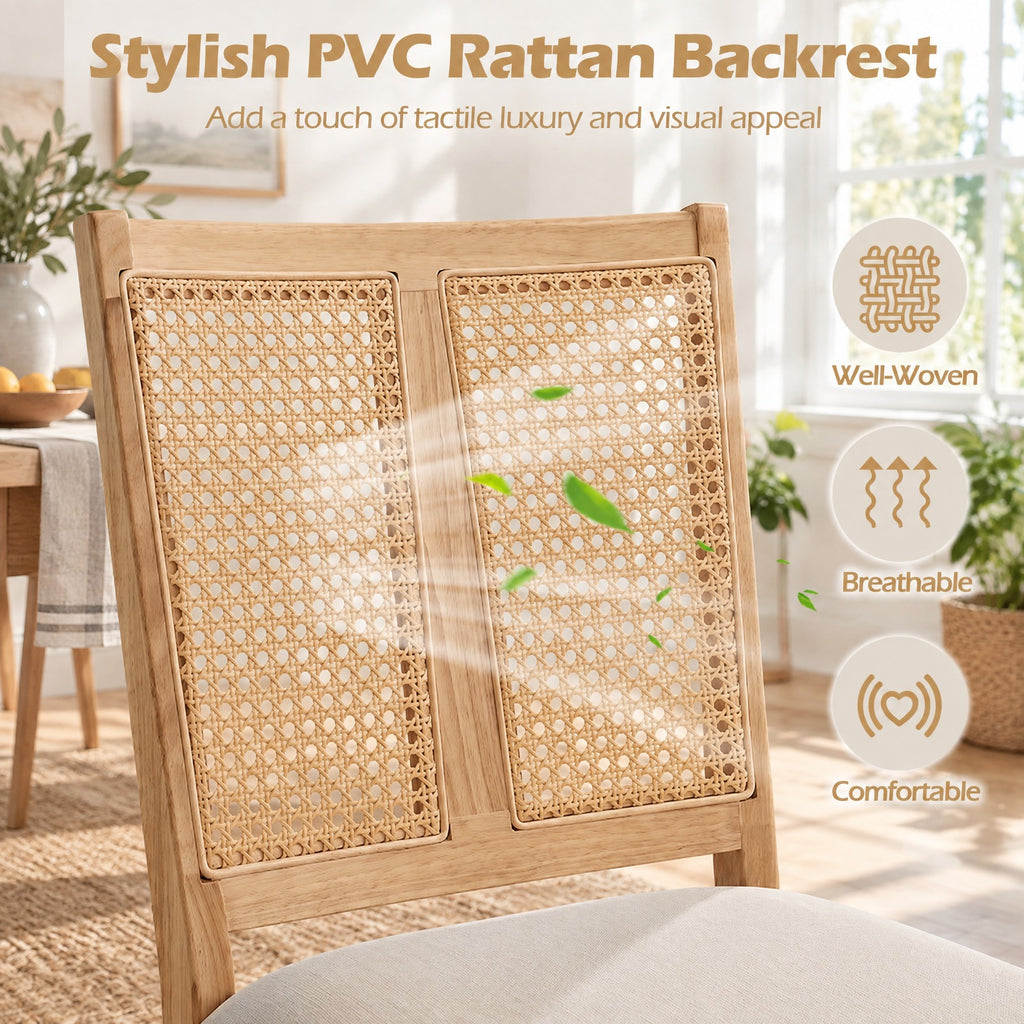 Airfind Rattan Dining Chairs Set of 2 with Curved Backrest and Padded Seat for Dining Room, 380 lbs Capacity, Rubber Wood Frame, Natural