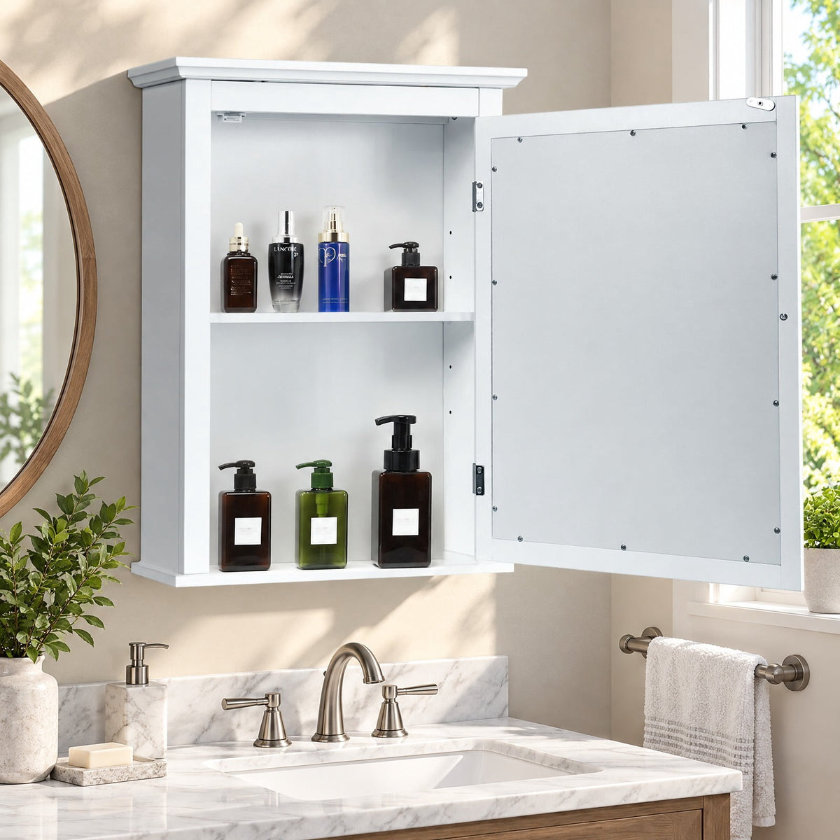Airfind Bathroom Mirror Cabinet Wall Mounted Adjustable Shelf Medicine Storage, 11 lbs Capacity, MDF and glass Frame, 22 x 6 x 27.5 Footprint