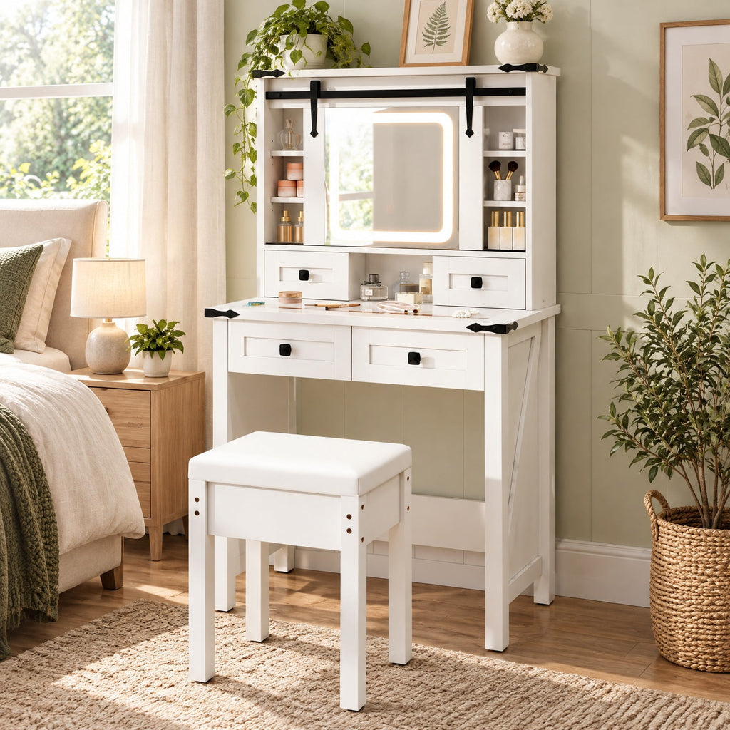 Airfind Makeup Vanity Desk with Mirror and Adjustable Storage Shelves, 110 lbs Capacity, Engineered Wood Frame, 31in x 16in x 54.5in Footprint, White