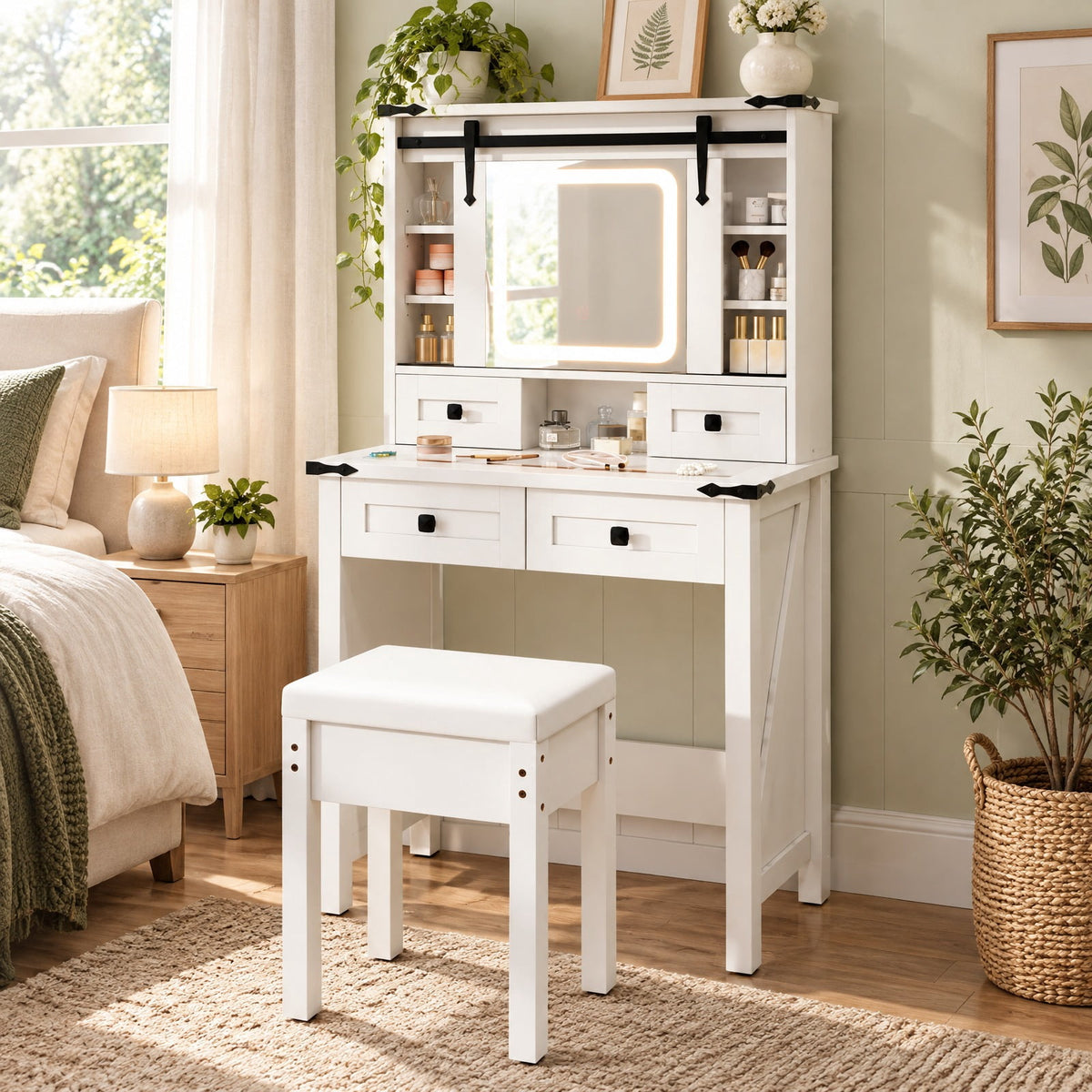 Airfind Makeup Vanity Desk with Mirror and Adjustable Storage Shelves, 110 lbs Capacity, Engineered Wood Frame, 31in x 16in x 54.5in Footprint, White
