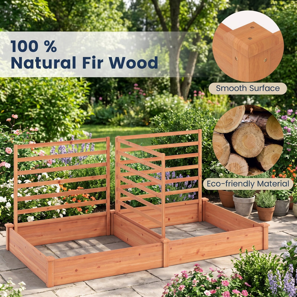Airfind Raised Garden Bed with 2 Planter Boxes and 3 Trellis, 22 lbs Capacity, Fir Wood Frame, 88 x 45 x 43 (L x W x H) Interior Footprint