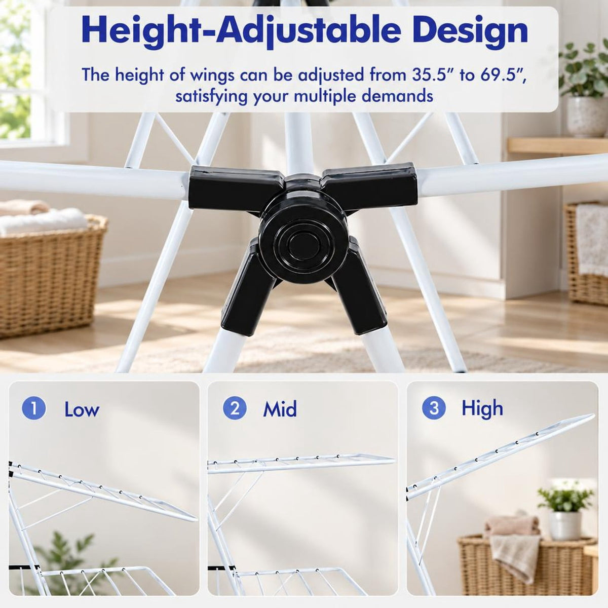 Airfind 2-Tier Foldable Clothes Drying Rack with Adjustable Gullwing, 80 lbs Capacity, Steel Plastic Frame for Everyday Use, White