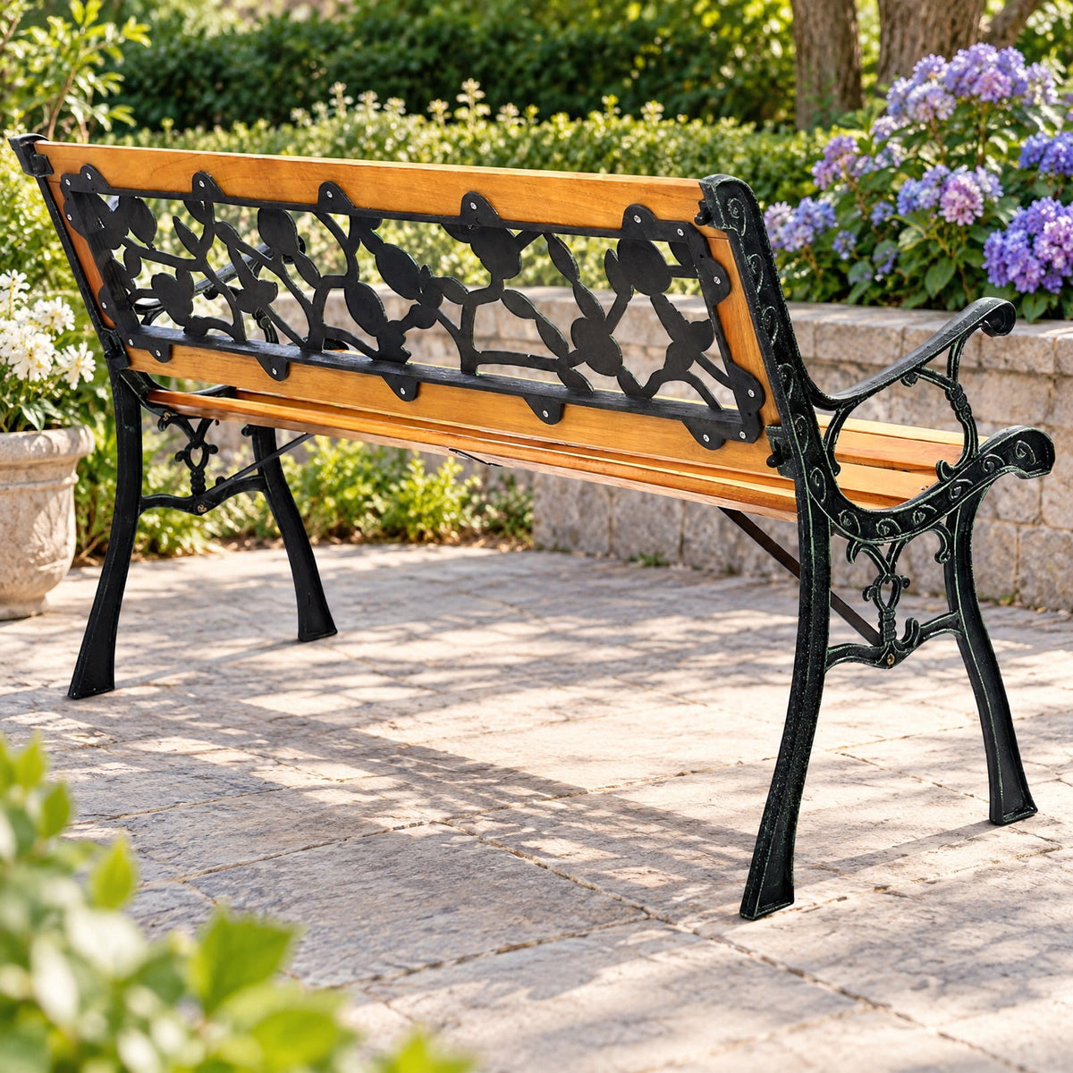 Airfind 49 1/2 Inch Patio Park Garden Porch Chair Bench, 463 lbs Capacity, Cast iron Frame, 49.5 Inch x 20.5 Inch x 29 Inch Product weight: 30 lbs Footprint