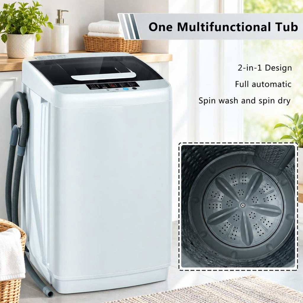 Airfind 8.8 lbs Portable Full-Automatic Laundry Washing Machine with Drain Pump, PP Stainless Steel Frame, 18 Footprint, Grey