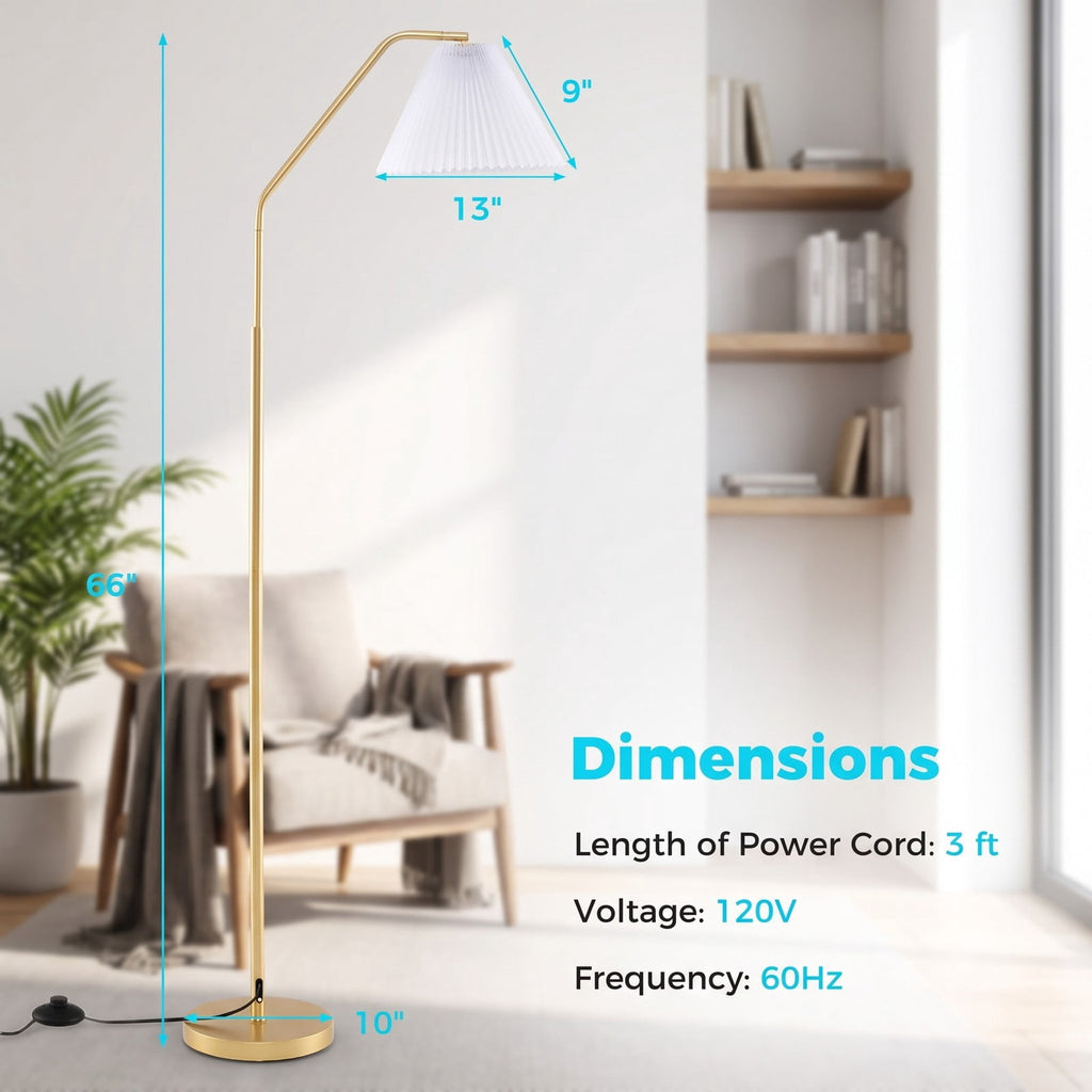 Airfind Modern Standing Lamp with Adjustable Lamp Head and Pleated Lampshade, Metal PVC Polyester Fabric Frame, 13 x 9 Footprint, Gold + White