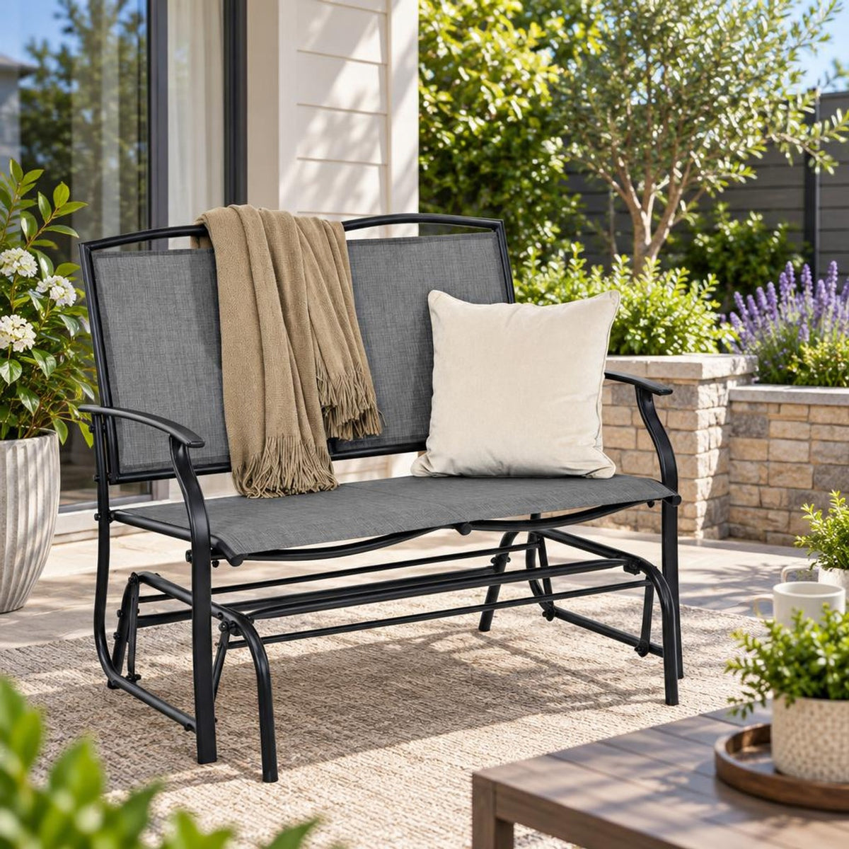 Airfind Iron Patio Rocking Chair for Outdoor Backyard and Lawn, 396 lbs Capacity, Steel and textilene Frame, 41.3 x 28.1 x 36.6 Footprint, Gray