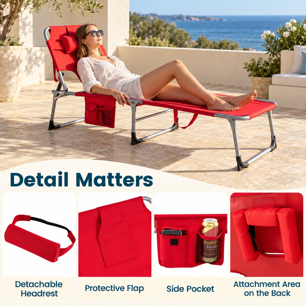 Airfind Set of 2 Tanning Chair Portable Chaise Lounge Chair with 4-Position Adjustable Backrest, 330 lbs Capacity, Red