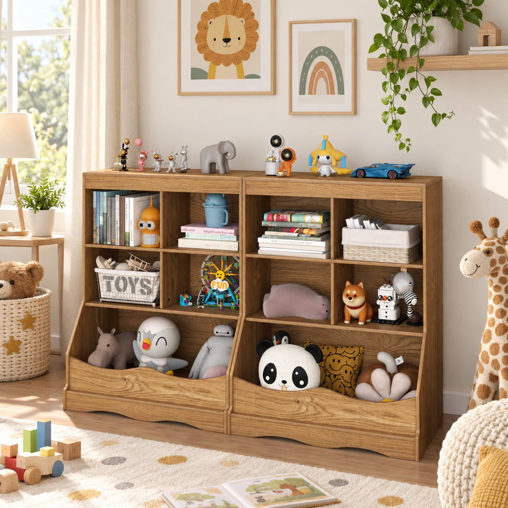 Airfind 3-Tier Youth Multi-Functional Bookcase Toy Storage Bin Floor Cabinet, 66 Lbs Capacity, MDF Engineered Wood, Natural
