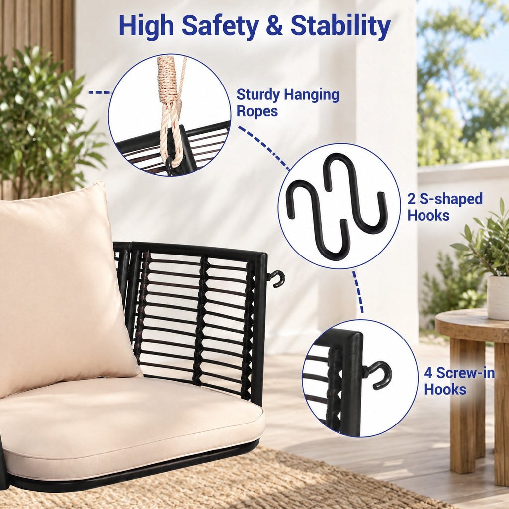 Airfind Single Person Hanging Seat with Woven Rattan Backrest for Backyard, 400 lbs Capacity, 30.5 x 24.5 x 15 Suitable Hanging Footprint