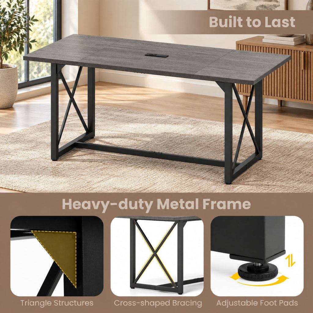 Airfind 6FT Conference Table with Power Outlets Seats 6-8 People for Office, 310 lbs Capacity, Engineered Wood Metal Frame, Gray
