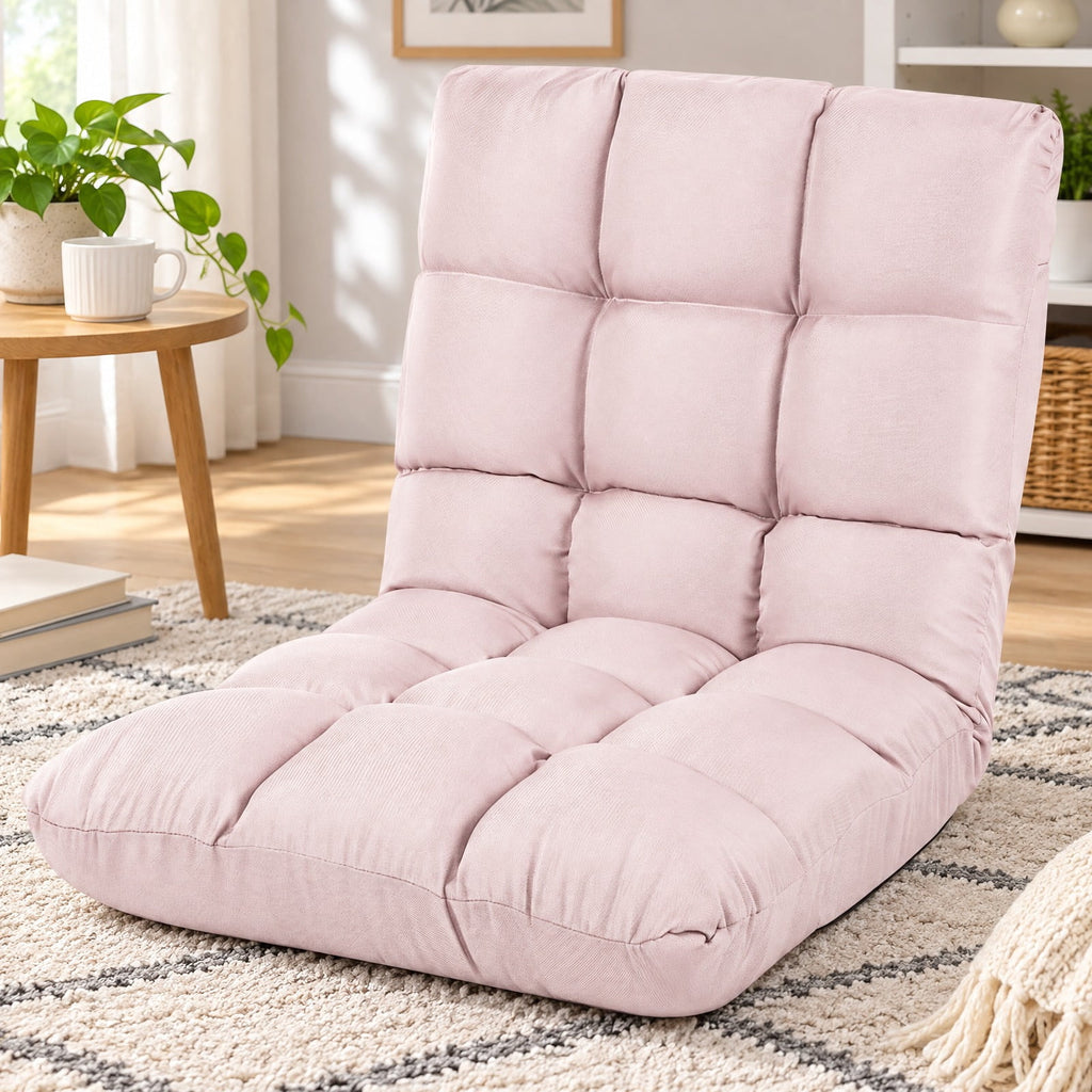 Airfind 14-Position Adjustable Folding Lazy Gaming Sofa, 264 lbs Capacity, Cotton and linen fabric steel Frame, Light Pink