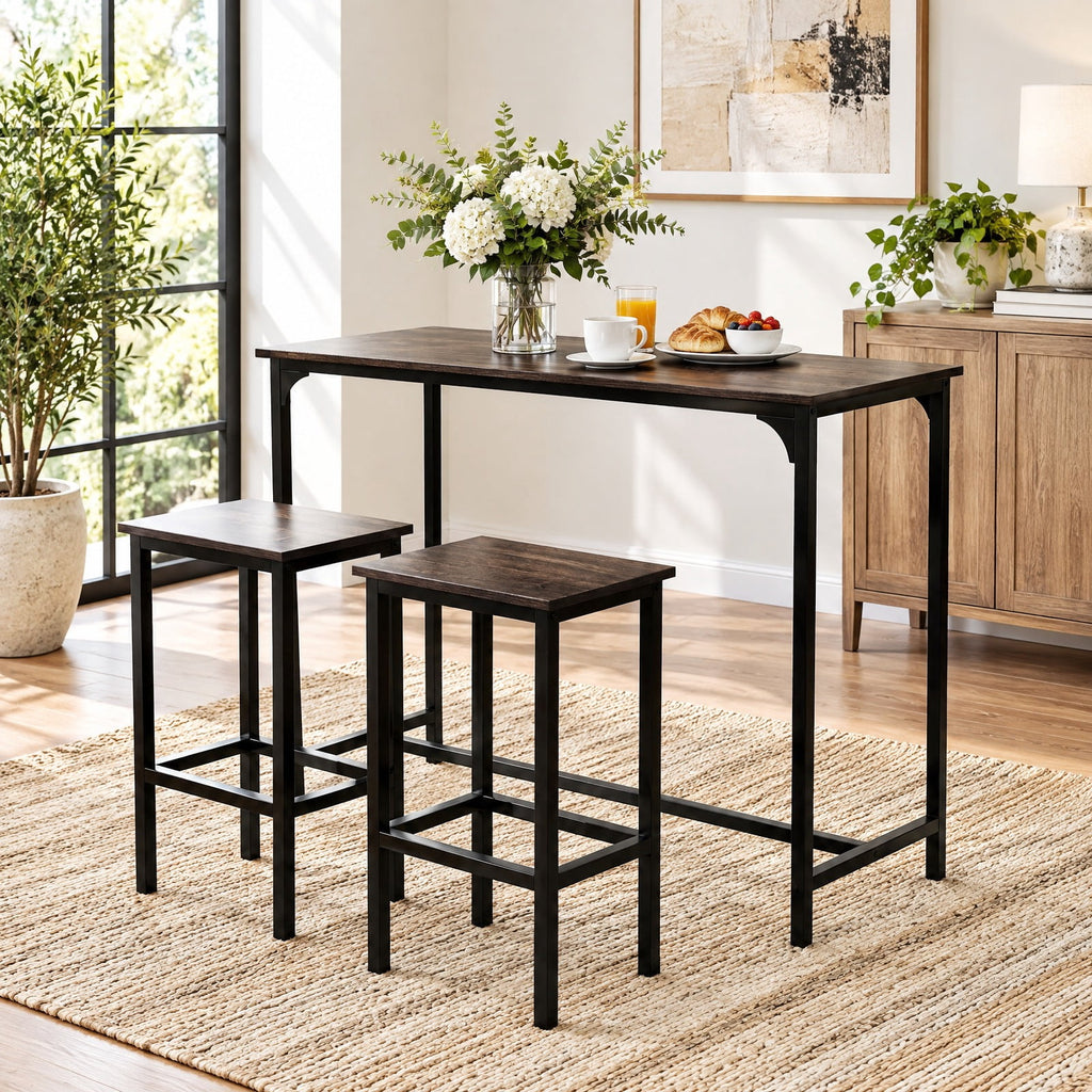 Airfind Industrial 3-Piece 47.5 Counter-Height Dining Table and 2 Bar Stools, 200 lbs Capacity, Metal Engineered Board Frame, Gray