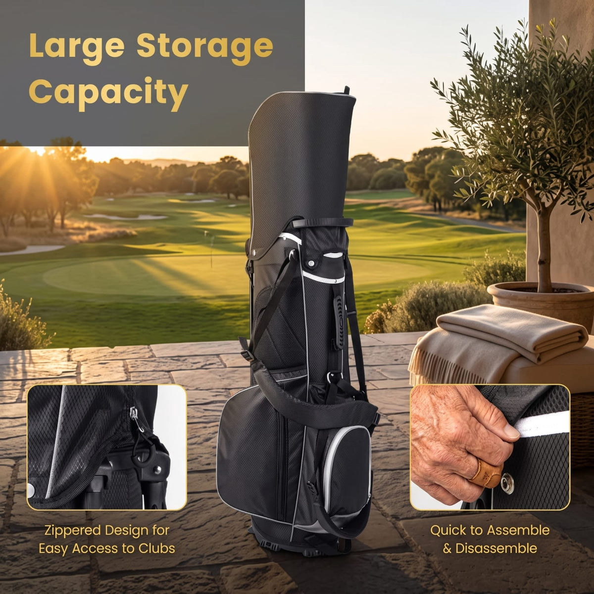 Airfind Lightweight Golf Stand Bag with 14 Way Top Dividers and 6 Zippered Pockets and Rain Hood for Walking the Course, Gray