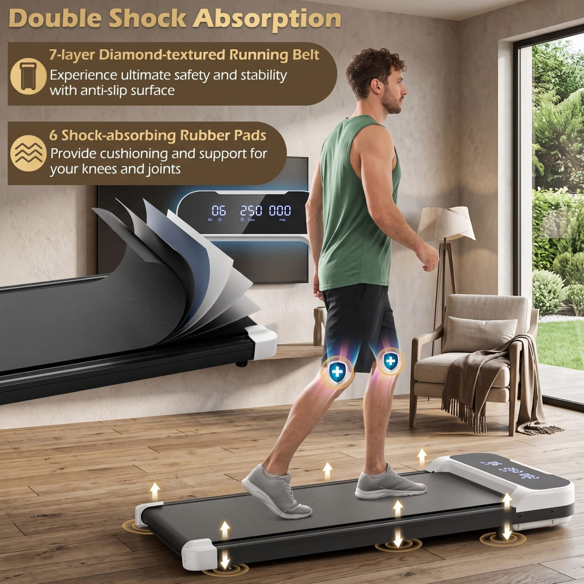 Airfind 2.5 HP Under Desk Treadmill with Remote Control and 3 Countdown Modes for Home Office Walking Pad Jogging, White
