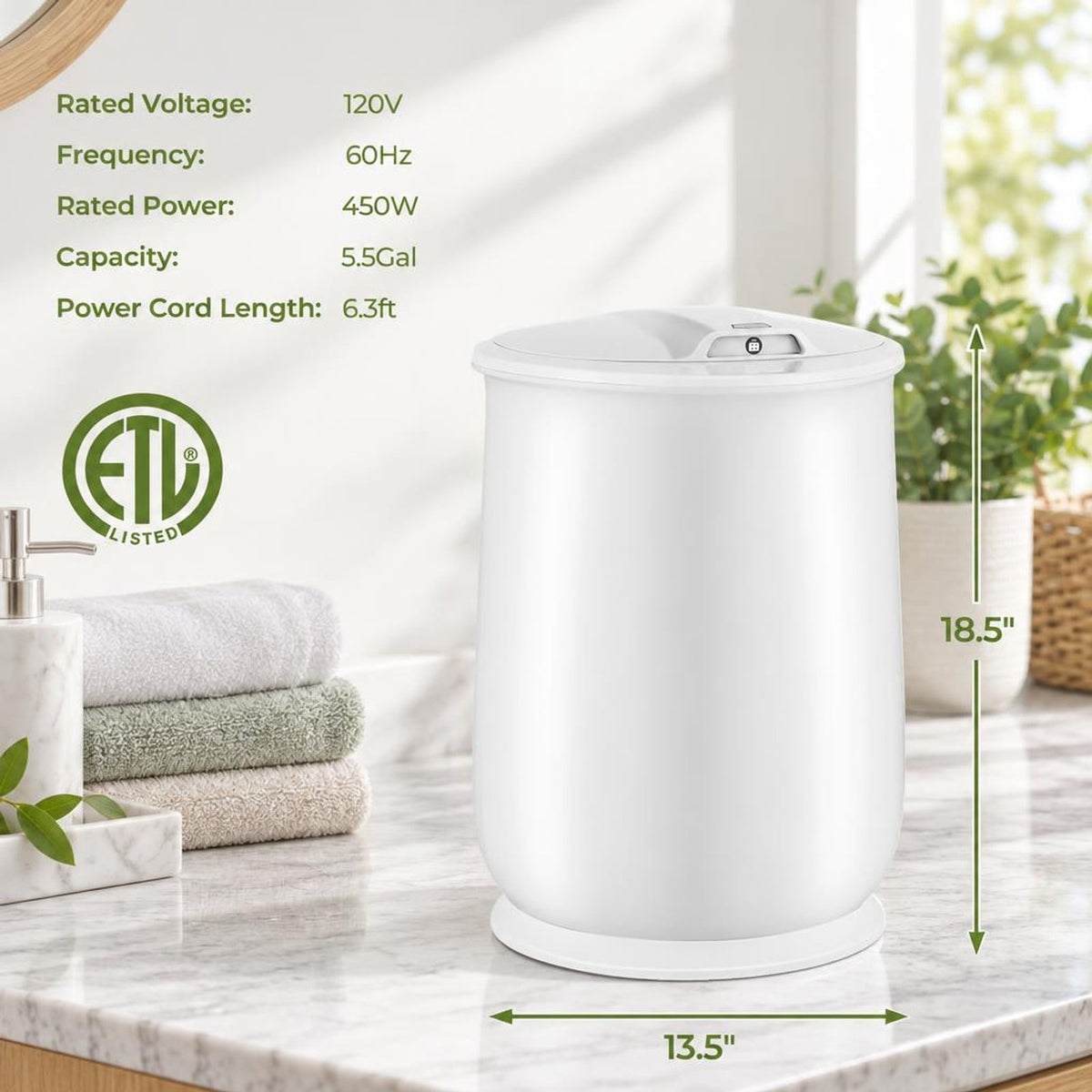 Airfind Towel Warmer Bucket featuring Auto Shut Off for Bathroom, PP Galvanized Sheet PC Frame, 13.5 Inch x 13.5 Inch x 18.5 Inch Footprint, White