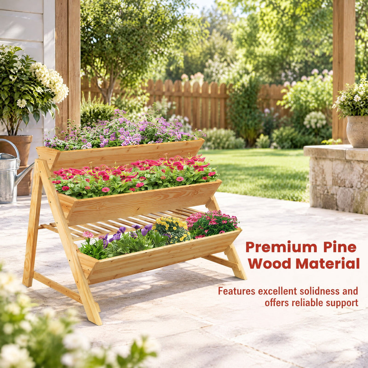 Airfind 3 Tier Wooden Vertical Raised Garden Bed with Storage Shelf, Fir wood Frame, 47 x 30 x 32 Footprint, Natural