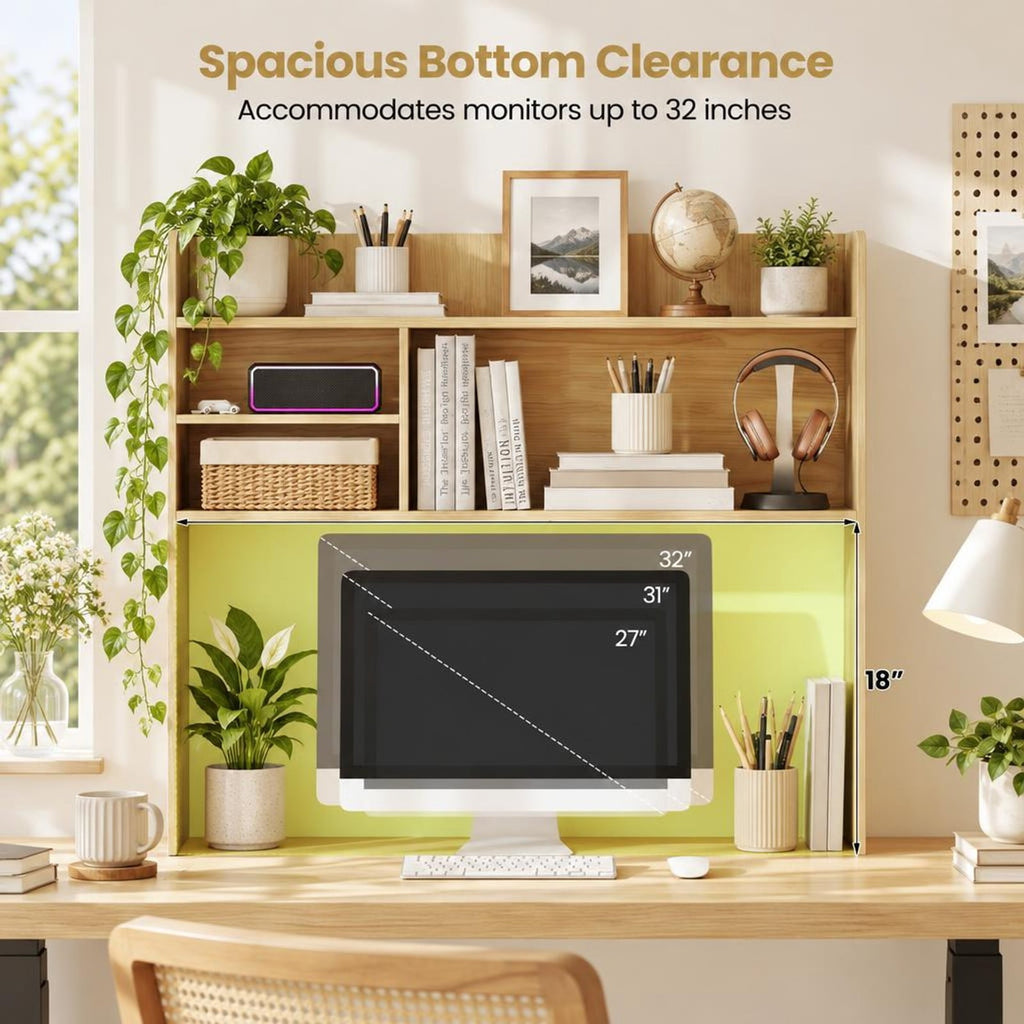 Airfind Desktop Bookshelf Countertop Storage Hutch with 6 Shelves, of Top Tier 66 lbs Capacity, Engineered Wood MDF Frame, Beige