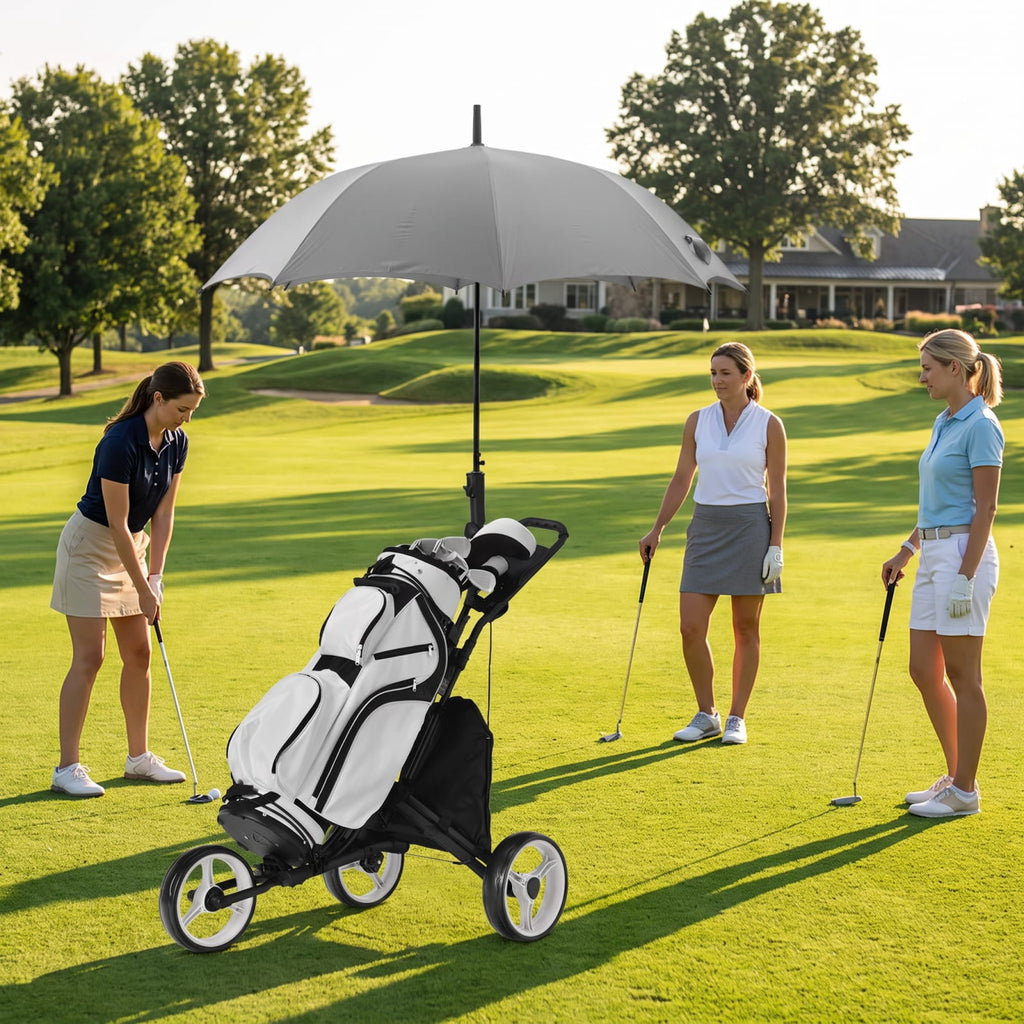 Airfind Folding 3 Wheel Golf Push Cart with Aluminum Frame and Storage Bag and Scoreboard and Adjustable Handle and Cup Holder, Gray