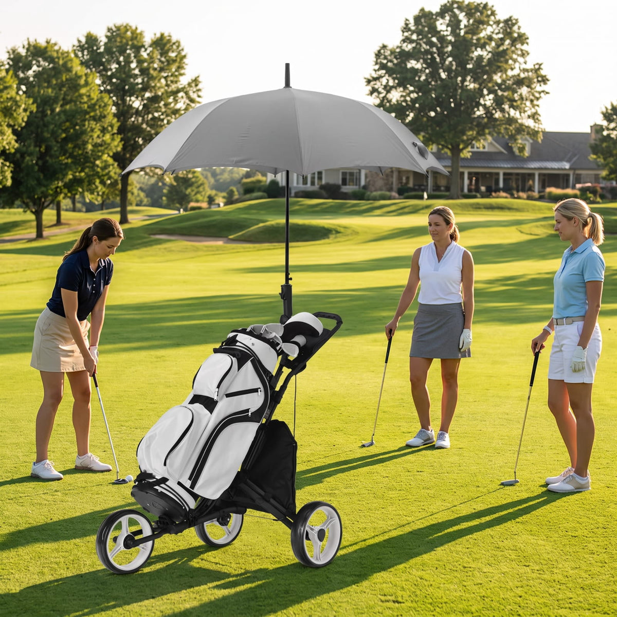 Airfind Folding 3 Wheel Golf Push Cart with Aluminum Frame and Storage Bag and Scoreboard and Adjustable Handle and Cup Holder, Gray