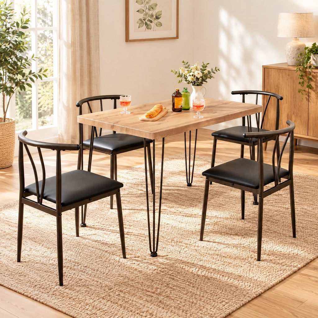 Airfind 5-Piece Space-saving Dining Table Set Industrial Rectangular Kitchen Table and 4 Armless Chairs, 220 lbs Capacity, Black