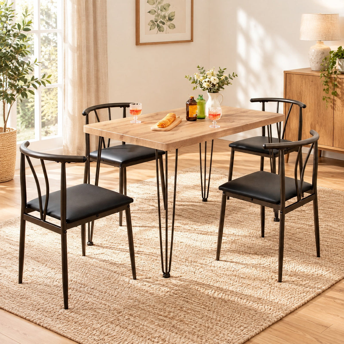 Airfind 5-Piece Space-saving Dining Table Set Industrial Rectangular Kitchen Table and 4 Armless Chairs, 220 lbs Capacity, Black