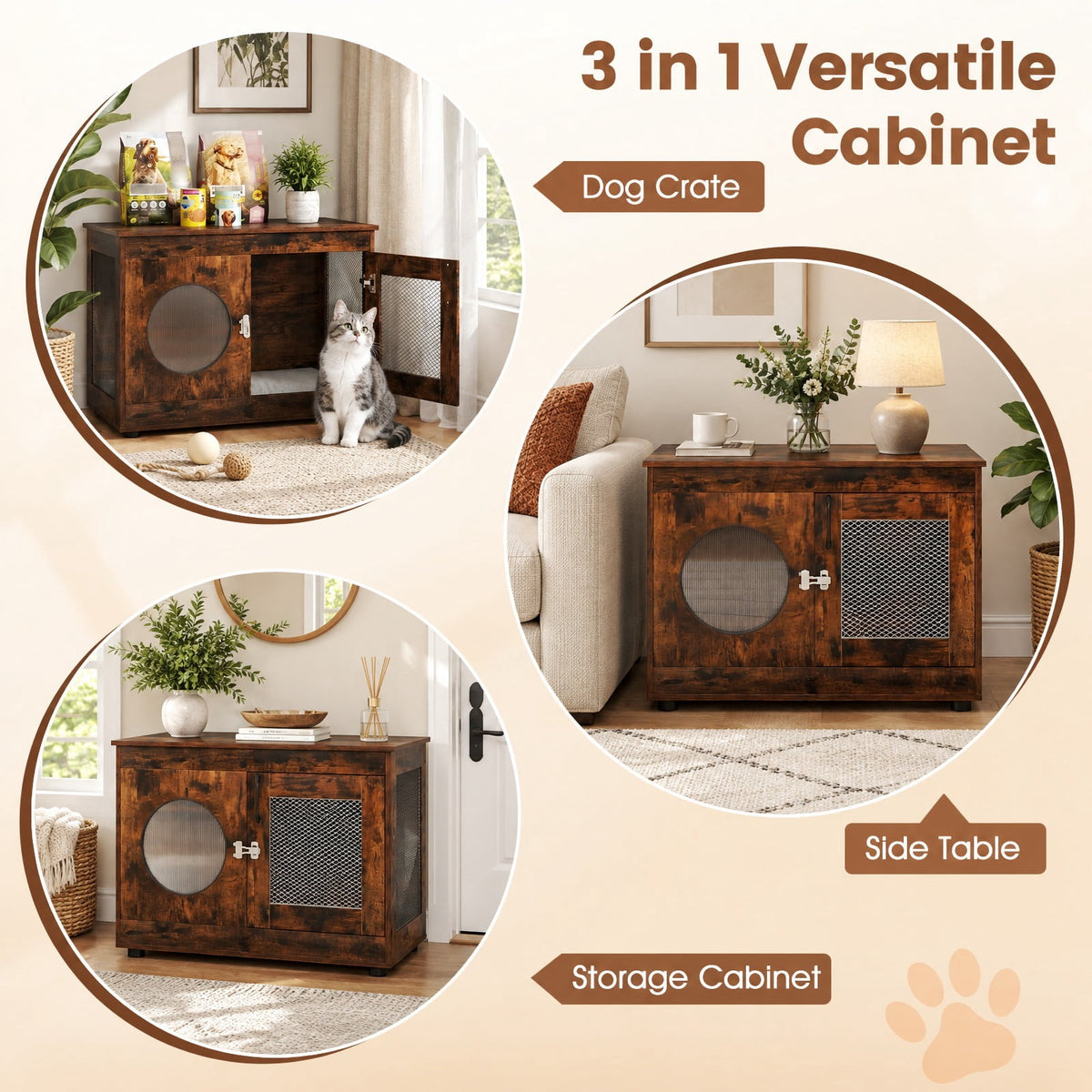 Airfind Furniture Style Dog Crate for Small and Medium Dogs with Translucent Window and Lockable Door, 88 lbs Capacity, Brown