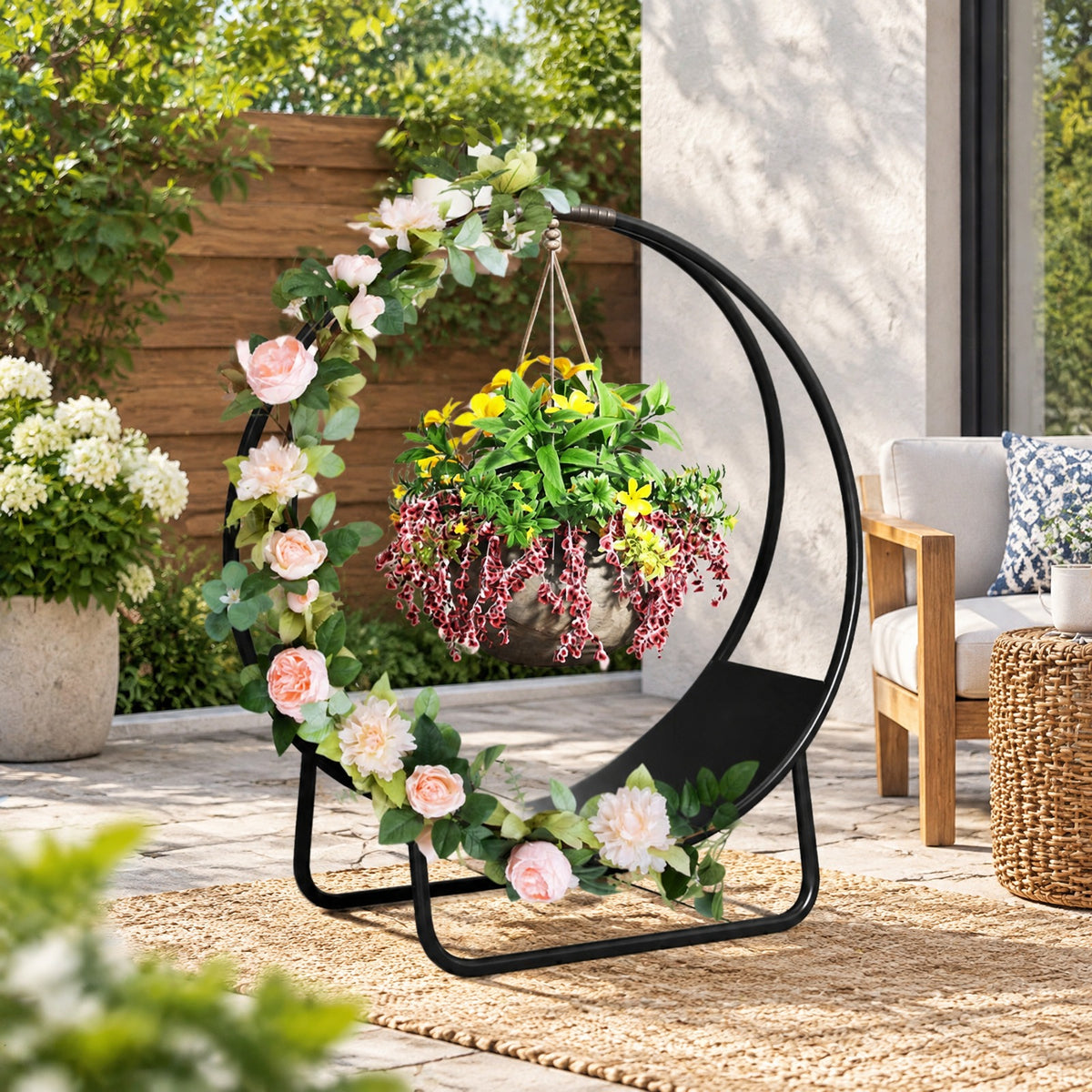 Airfind Firewood Log Hoop 20 Inch Round Heavy, 55 lbs Capacity, Metal Frame, 20 x 20 x 22 Footprint, Black