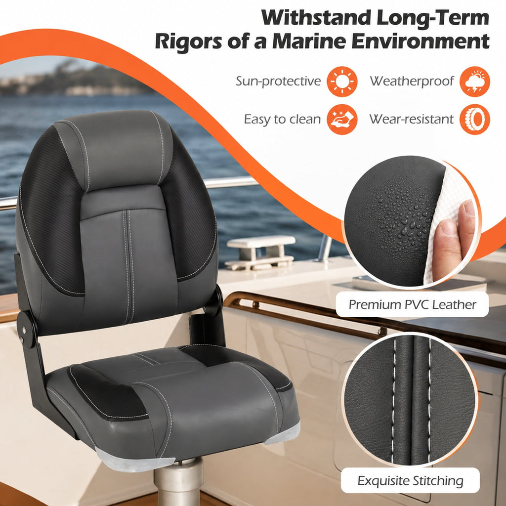 Airfind 3 Pack Folding Boat Seats with High Back and Low Back Chairs and 28D Sponge Padding for Fishing Boats and Marine Cabin Seating, Black