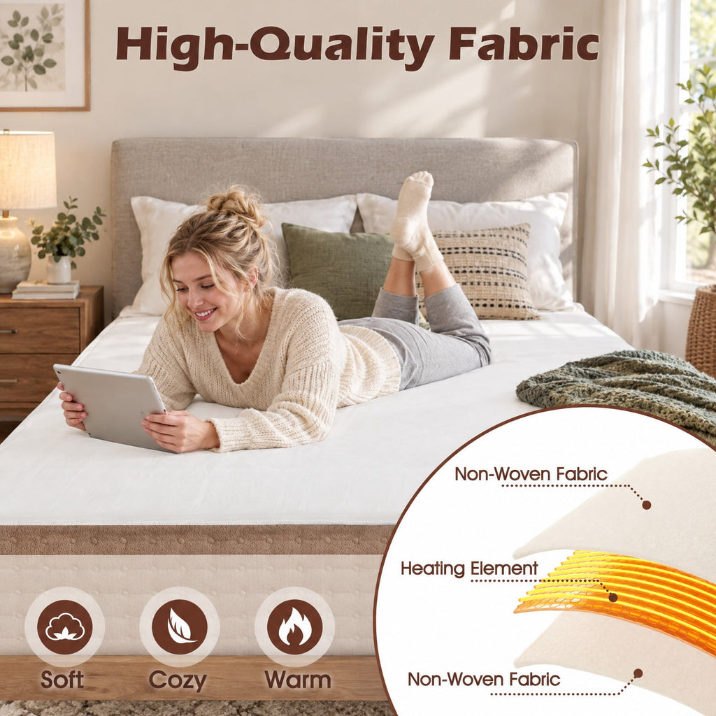 Airfind Machine Washable Electric Bed Warmer with Dual Controller 9 Heat Setting and 9-Hour Auto Off and Overheat Protection, Non-woven Fabric Frame