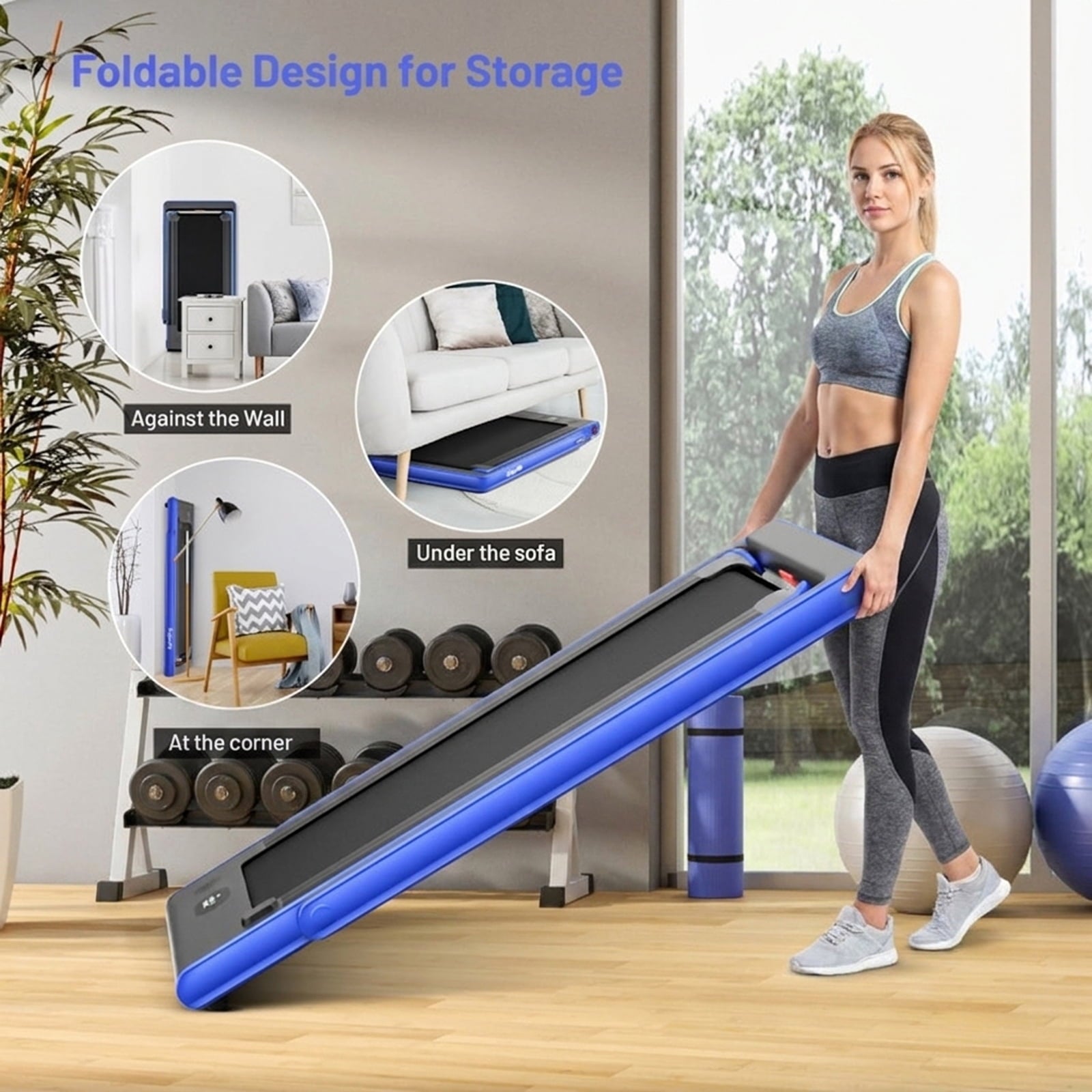 Airfind 2-in-1 Walk-to-Run Folding Treadmill, Blue