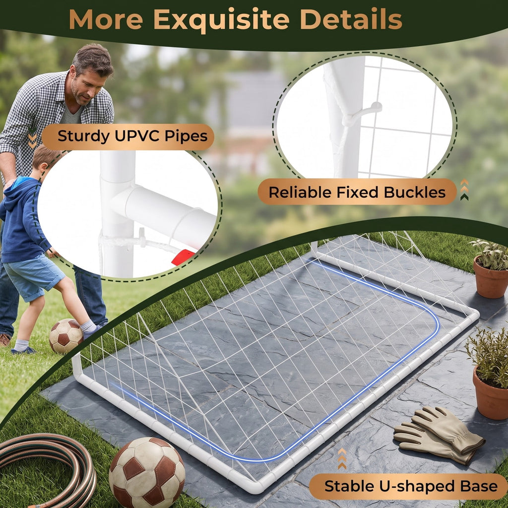 Airfind 2 in 1 Soccer Goal All Weather Football Training Equipment Portable Backyard Net with Ground Stakes for Park School Team Practice, 5.5 x 7 ft, White