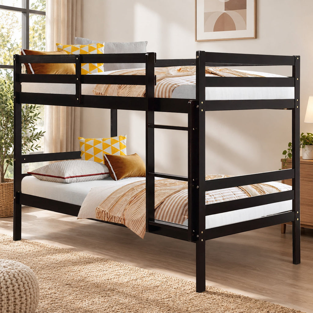Airfind Twin Bunk Bed Children Wooden Bunk Beds Solid Hardwood, 78 x 42.5 x 60 (L x W x H) (Twin size) Suitable Footprint, Brown