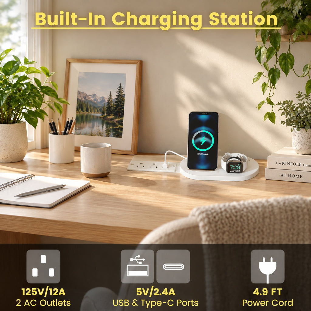 Airfind 40 Console Table with Charging Station and LED Lights, 45 lbs Capacity, Engineered Wood MDF Metal Frame, 40 x 8 x 34 Footprint, White