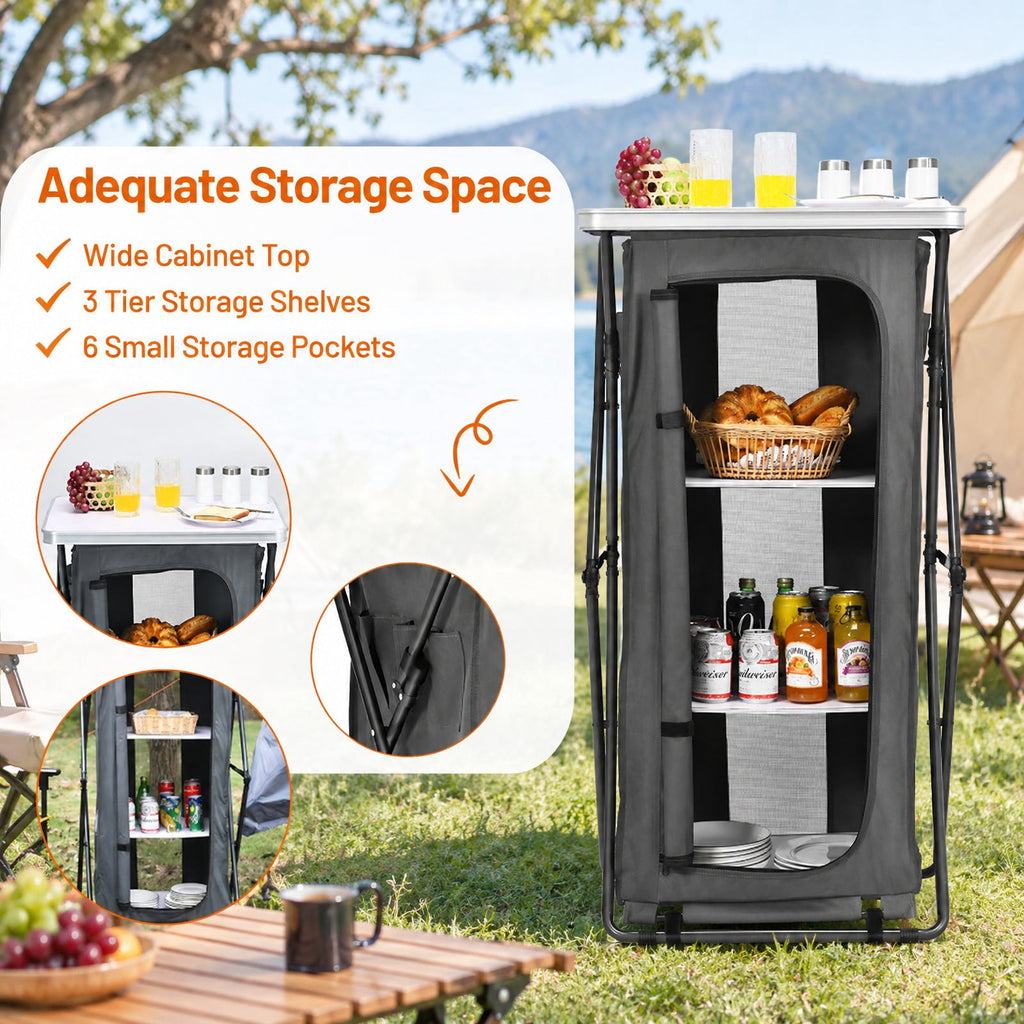 Airfind Folding Camping Storage Cabinet with 3 Shelves and Carry Bag, 33 lbs Weight capacity of each shelf: 11 lbs L: Capacity, Gray