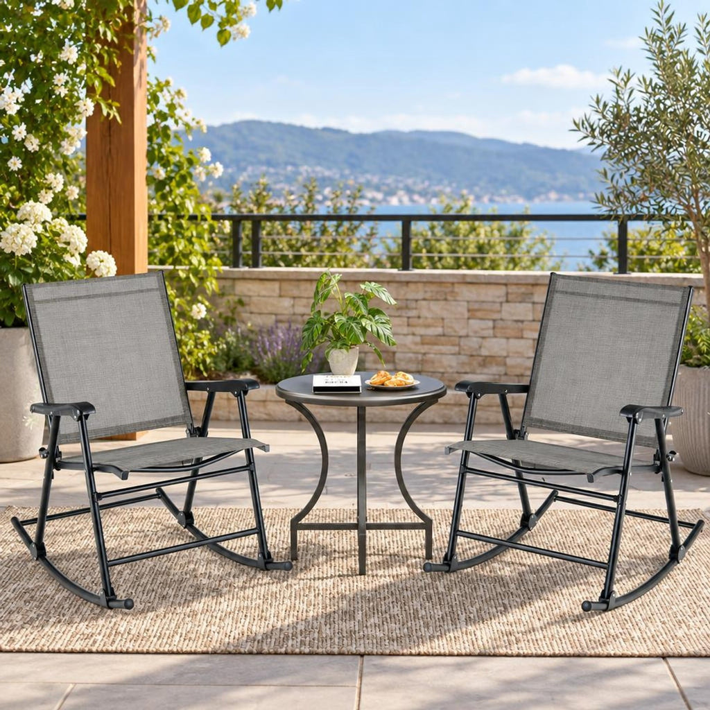 Airfind Folding Rocking Chair with Breathable Seat Fabric Set of 2, 330 lbs Capacity, Fabric Metal Frame, 32.5 x 25 x 36 Footprint, Gray