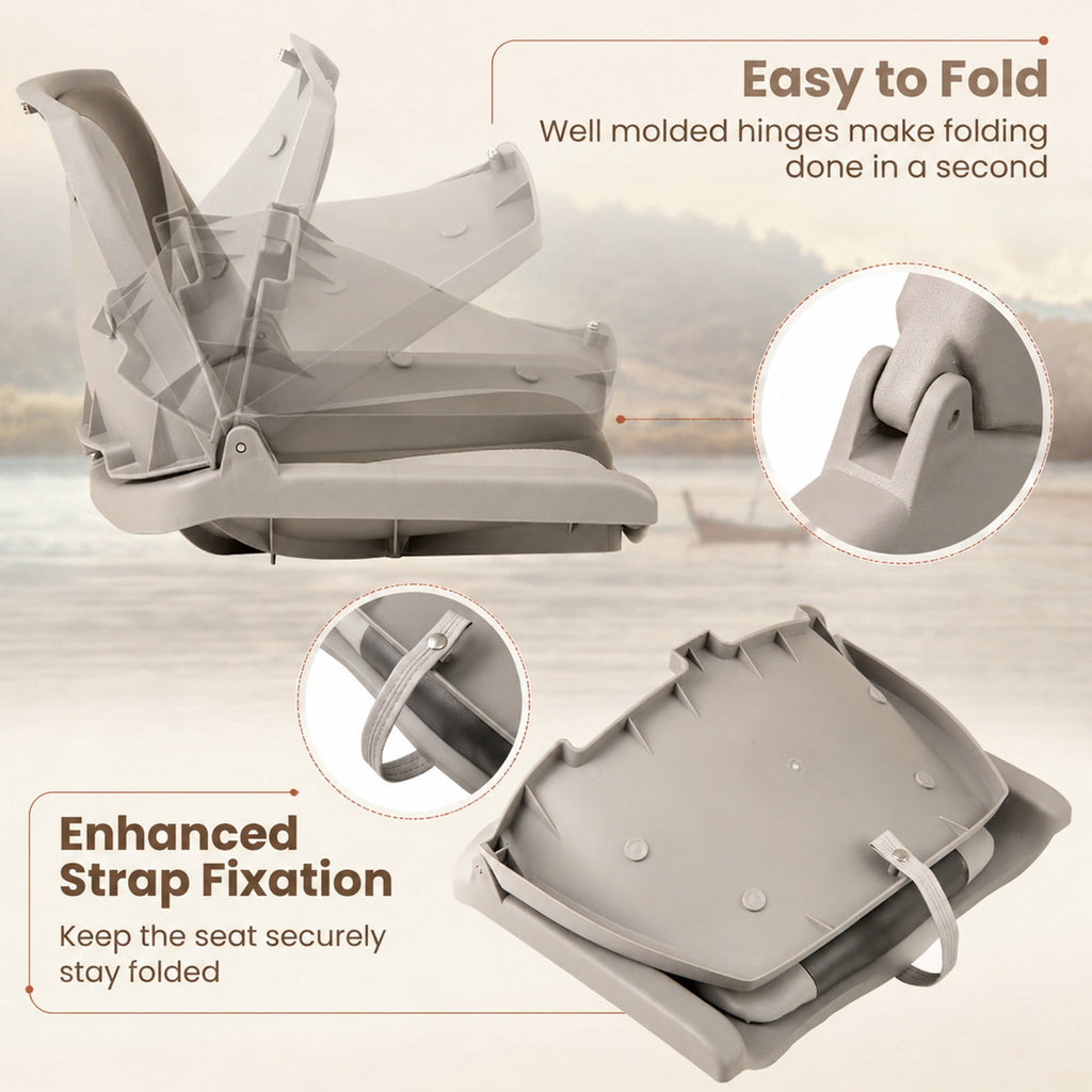 Airfind Folding Low Back Boat Seat with Marine Grade PVC and Sturdy PP Frame for Fishing Boats Pontoons and Marine Cabin Seating, White