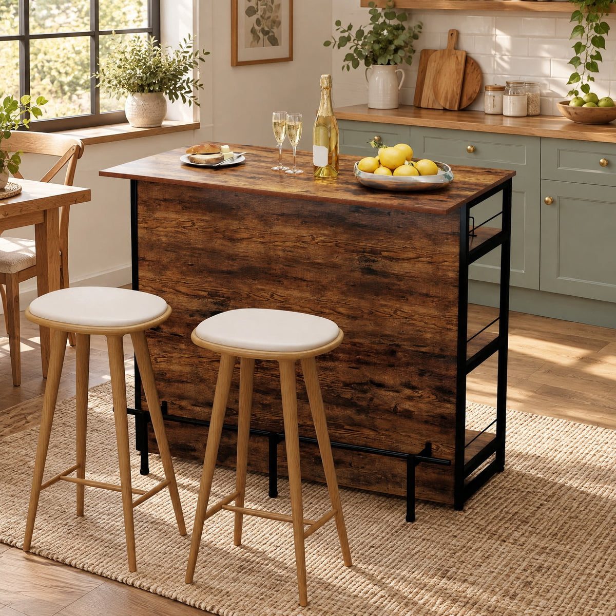 Airfind 4-Tier Mini Bar Kitchen Island with Footrest and Wine Rack, 44 lbs Capacity, Engineered Board Metal Frame, 47 Inch x 23.5 Inch x 40 Inch Footprint