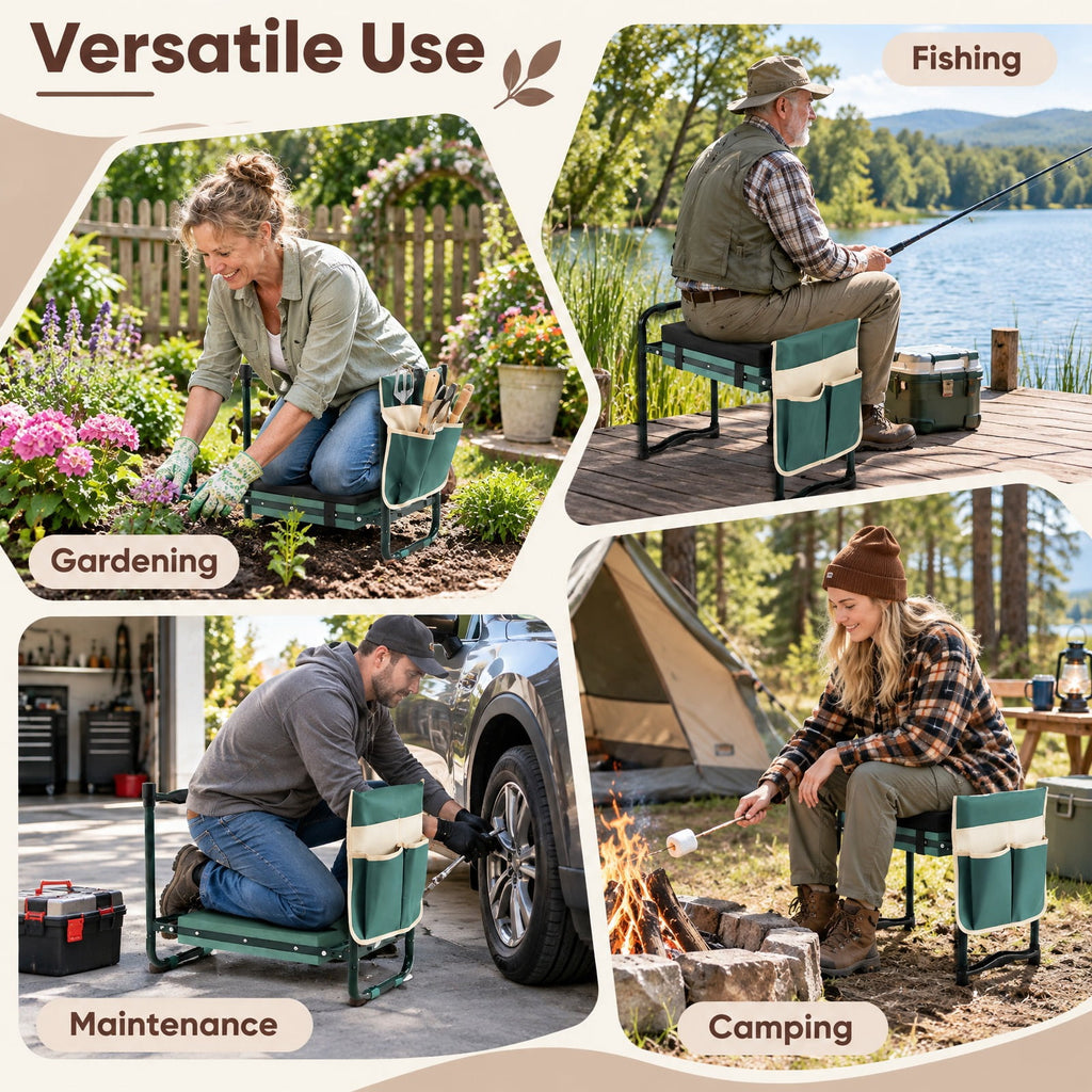 Airfind Garden Kneeler and Seat Foldable Gardening Stool with Wide EVA Foam Padding, 350 lbs Capacity, Metal EVA Frame, 21 x 12 x 17 Footprint