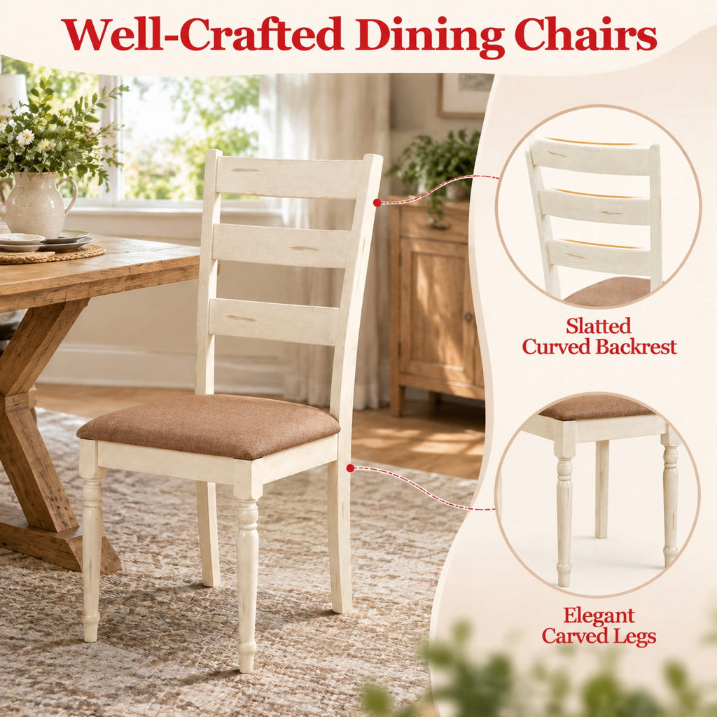 Airfind Rubber Wood Dining Chairs Set of 4 with Padded Linen Seat and Slatted Backrest, 330 lbs Capacity, Rubber Wood Sponge Fabric Frame, White